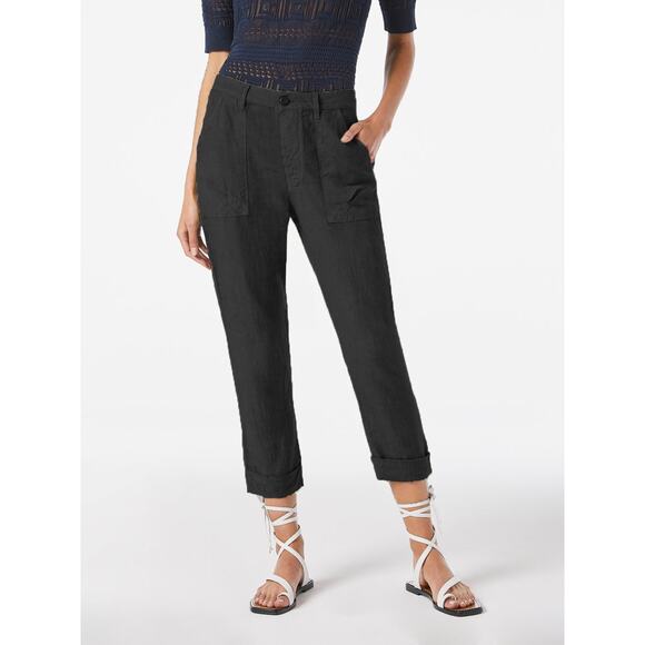 FRAME Le Beau Cropped Linen Pants Utility Black Washed Noir High Rise Medium - Picture 1 of 6